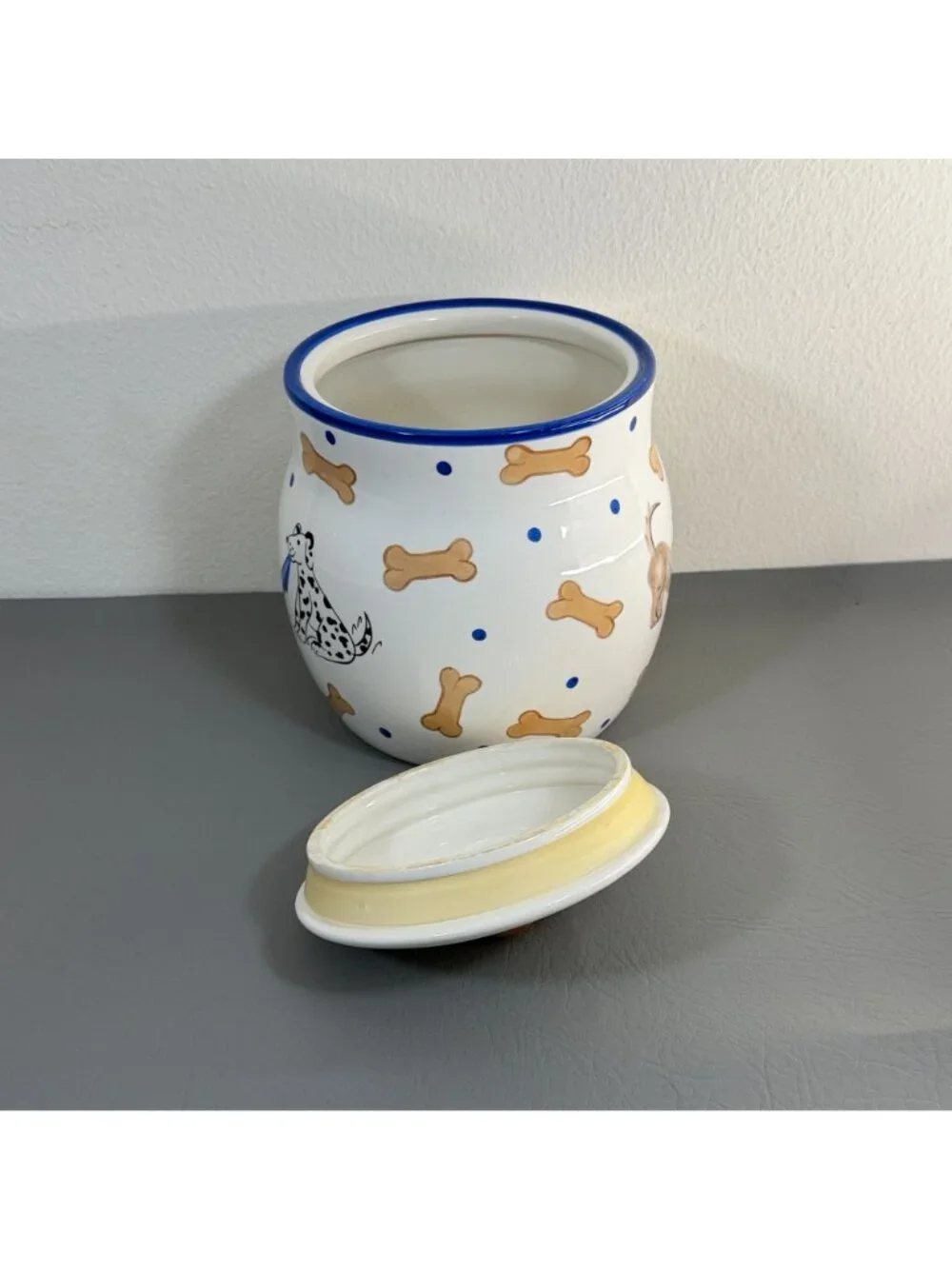 Vintage Ceramic Dog Treat Jar Dalmatian Bones Polka Dot Inspirado Canister 9.5
